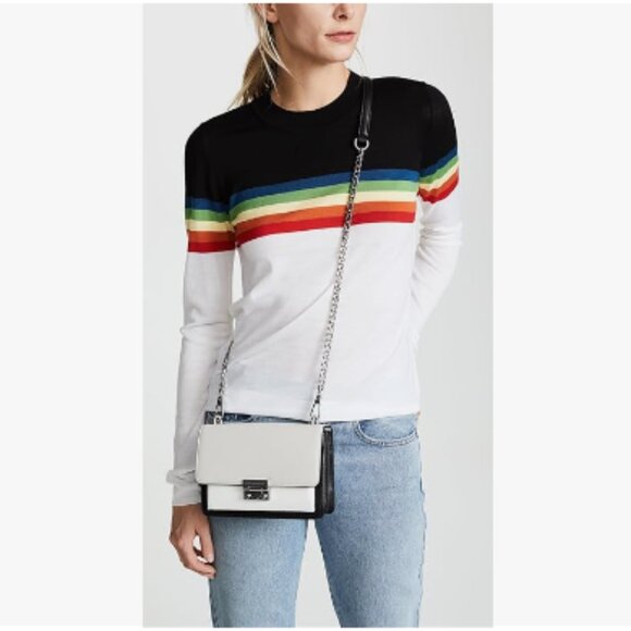 Rebecca Minkoff‎ Christy SM Handbag Black White Grey Leather Crossbody Women's - Picture 2 of 15